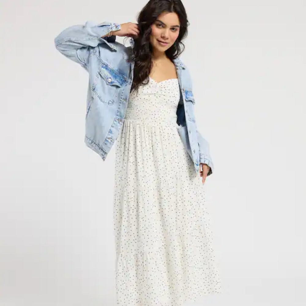 Le Lis White Maxi Dress with gold polka Dots